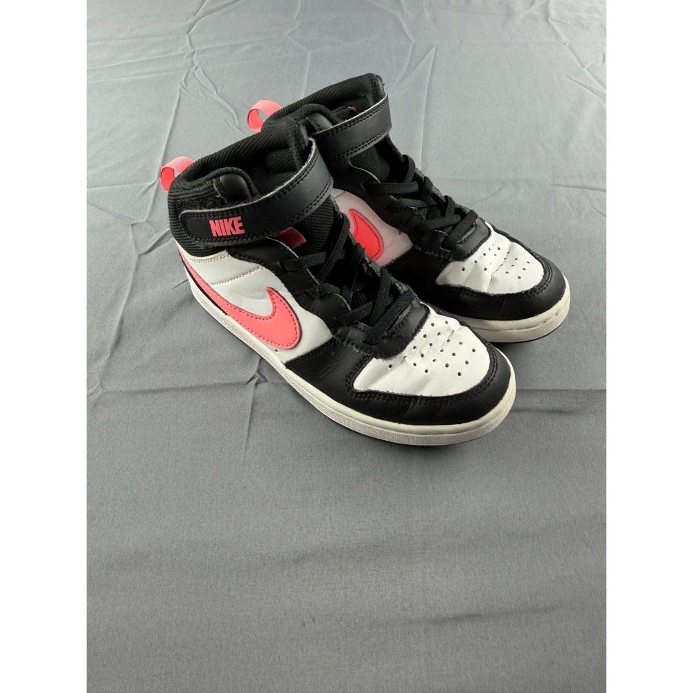 Nike Court Borough Mid 2 Kids 1.5Y Black White Pink Shoes CD7783-005